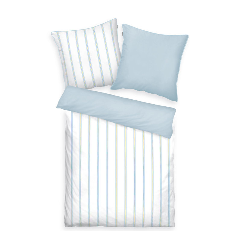 CLASSIC SATIN STRIPES Bedding, Light Lemon/Sky Blue, 135 x 200 cm  - 1 Pillowcase (80 x 80 cm)