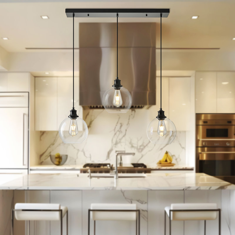 Concow 3 - Light Matte Black Kitchen Island Pendant, Clear