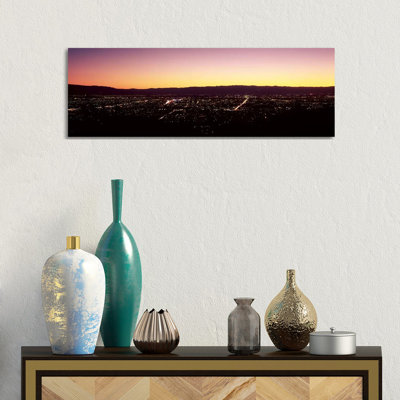 City Lit Up At Dusk, Silicon Valley, San Jose, Santa Clara County - Wrapped Canvas Panoramic Print