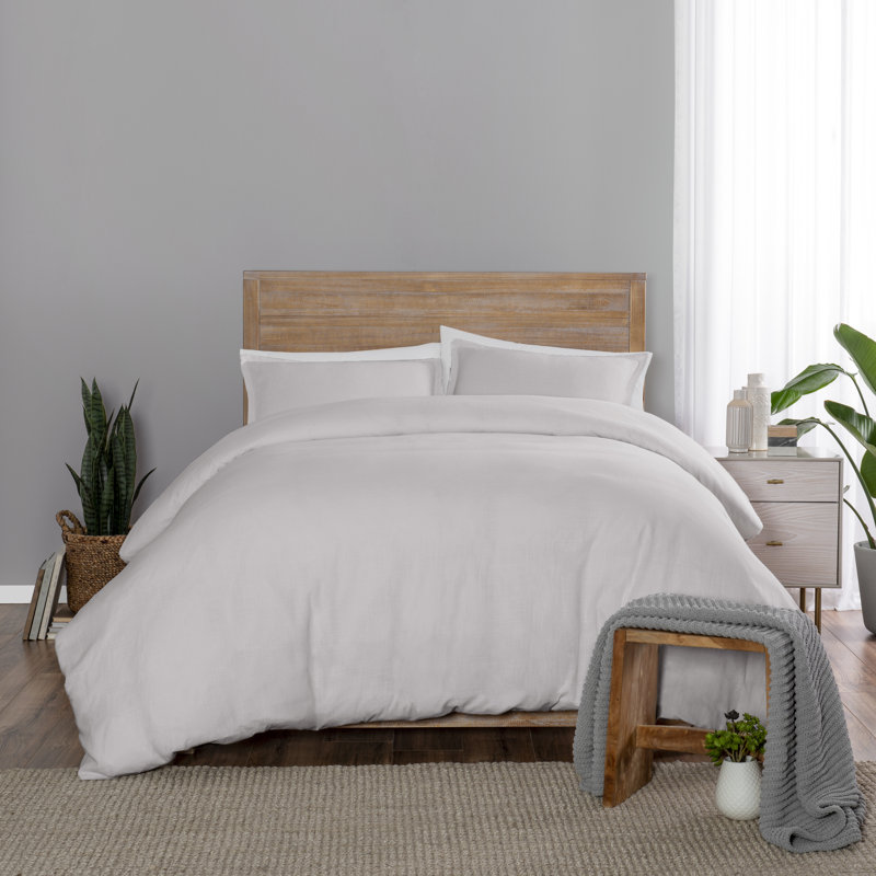 Lark Cotton Duvet Cover, Light Gray, King Duvet Cover + 2 Shams