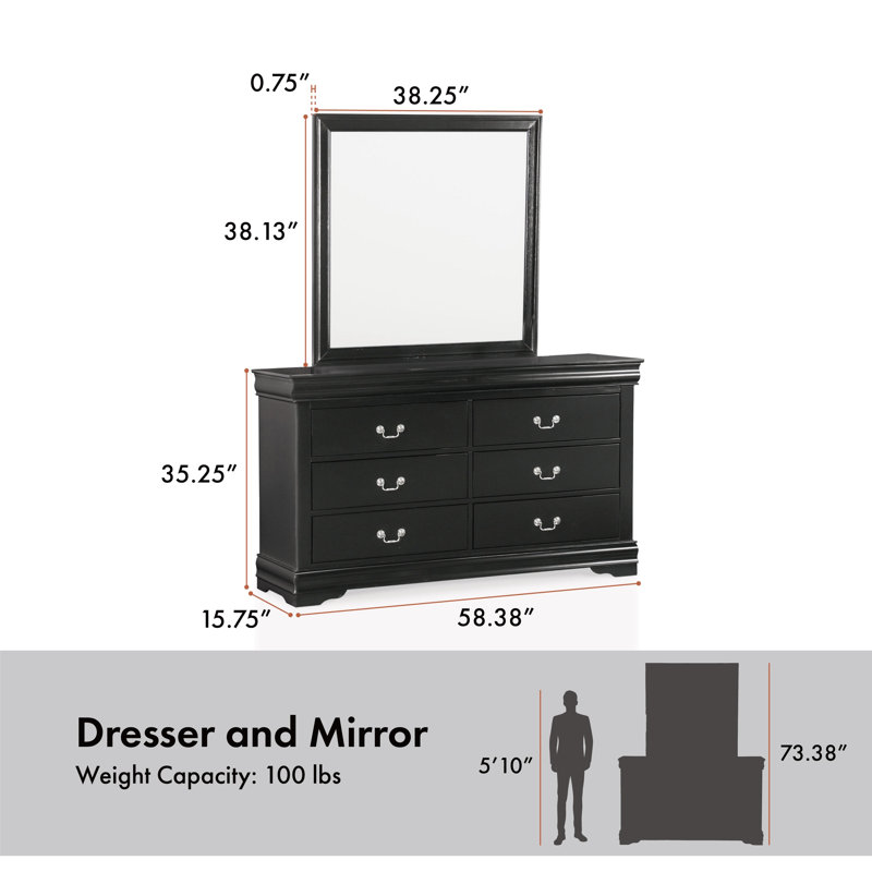 Ensemble commode et miroir 2 pièces Emelinda, Noir