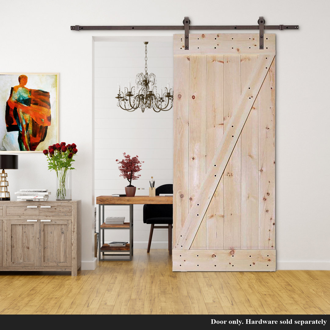 36'' x 84'' Solid Wood Paneled Unfinished without Installation Hardware Kit Barn Door Calhome