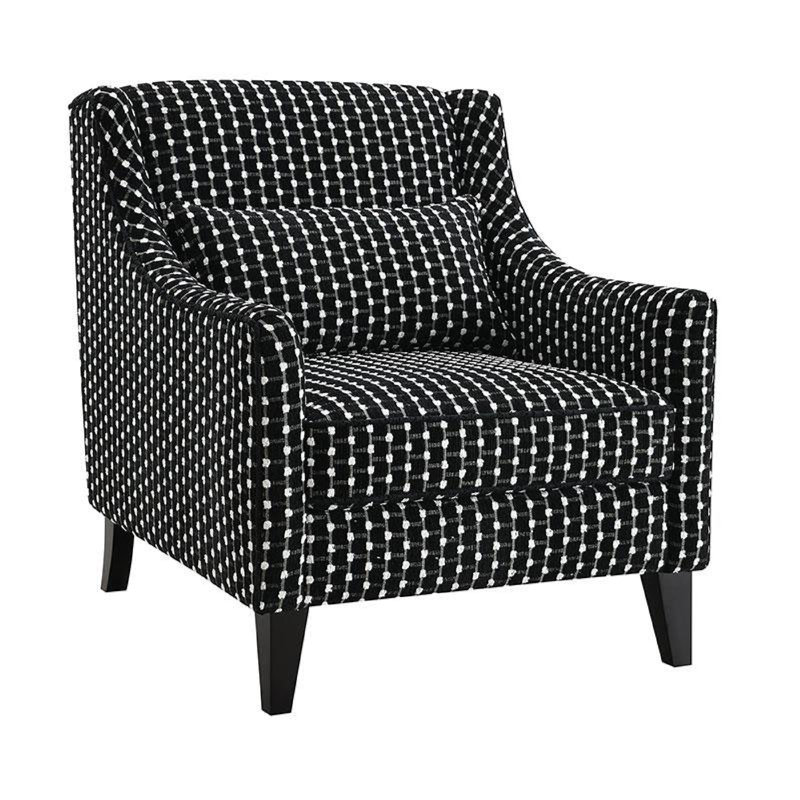 Chaise d'appoint Viani, motif carré à pois, bois massif, chenille noire