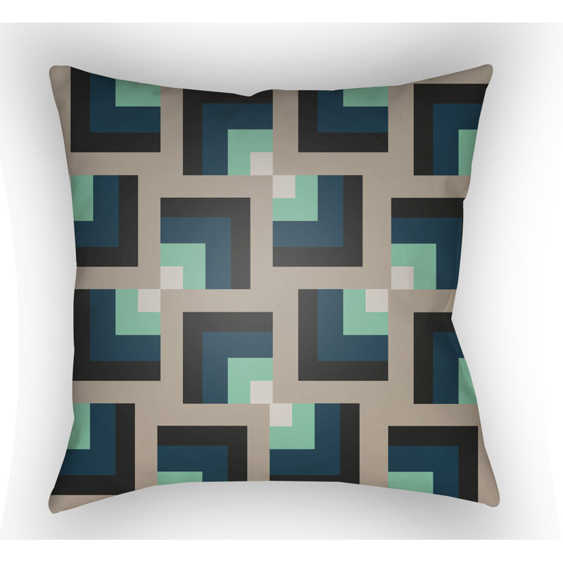 Moderne Geometric Outdoor Throw Pillow, 20" H x 20" W x 5" D, Light Blue/Green