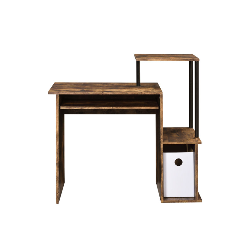 Bureau d'écriture rectangulaire en chêne patiné et noir avec plateau pour clavier