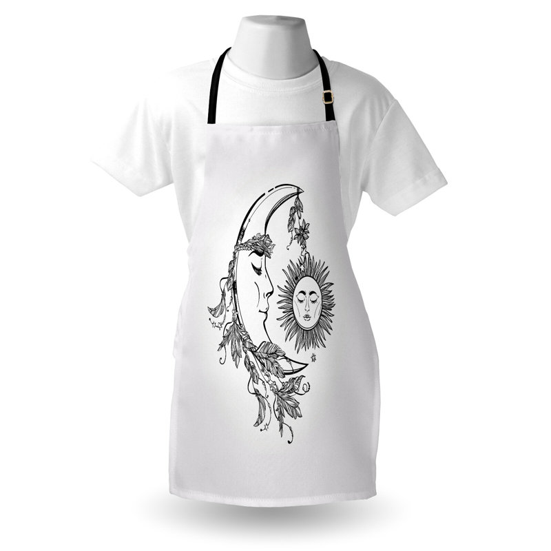 Tablier de soleil East Urban Home unisexe, plumes ornées de ciel lunaire, taille adulte, blanc noir