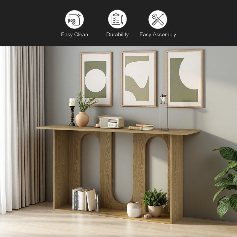 Console moderne et courbée en placage de frêne avec tablette, convenant au vestibule, au couloir, au vestibule, au couloir et au couloir