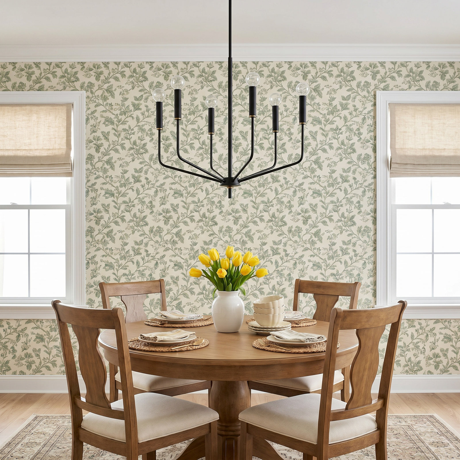 6-Light Chandelier, Aged Brass/Soft Black