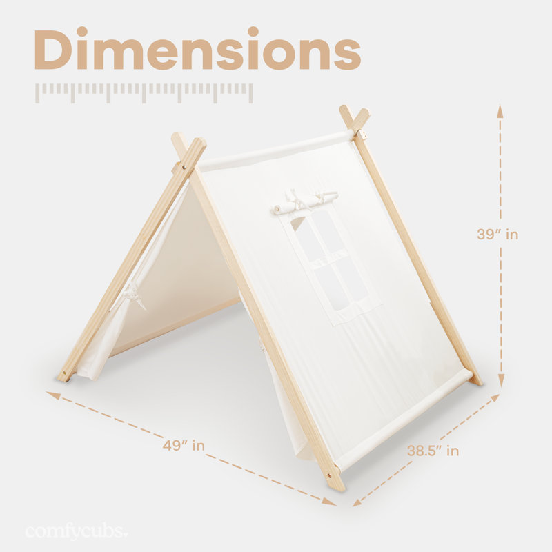 Natural Wood and White Cotton Canvas Kids Play Tent