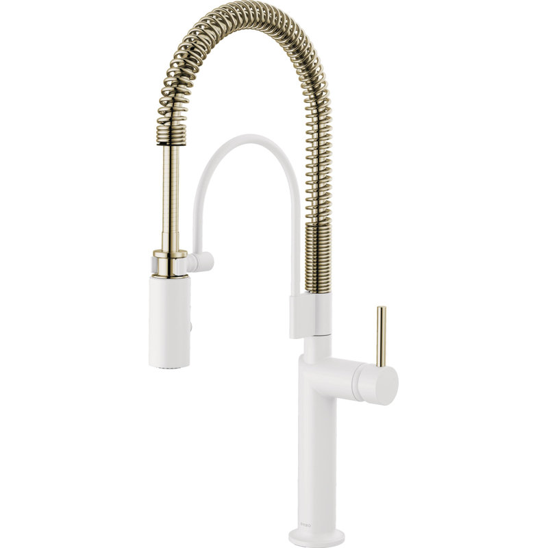 Jason Wu Semi-Professional Kitchen Faucet, Metal Lever Handle with Polished Nickel, Matte White / Polished Nickel