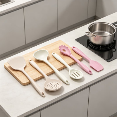 Ensemble d'ustensiles de cuisine en silicone, 6 ustensiles de cuisine pour la cuisine, ensemble d'outils de cuisine résistants à la chaleur pour batterie de cuisine antiadhésive, tête en silicone sans BPA avec noyau en acier inoxydable