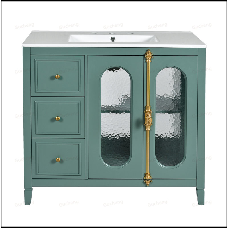 36"Soft Close Doors Bathroom Vanity, Green