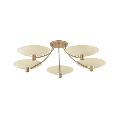 Troy Lighting Wolfe 60 inch wide 5 Light Semi Flush in Patina Brass/Soft Sand