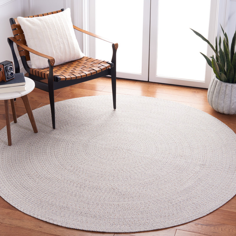 Tapis bleu foncé / ivoire tissé à la main Trombetta, Ivory/Light Grey, Rond 3 pi