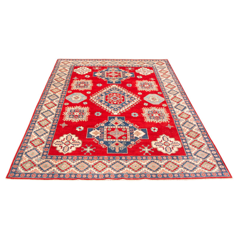 Tapis rouge / noir en laine noué à la main de conception unique 3 pi 5 po x 5 pi Yerres