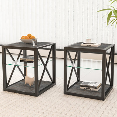 Set Of 2 Modern End Table Nightstand For Bedroom & Living Room