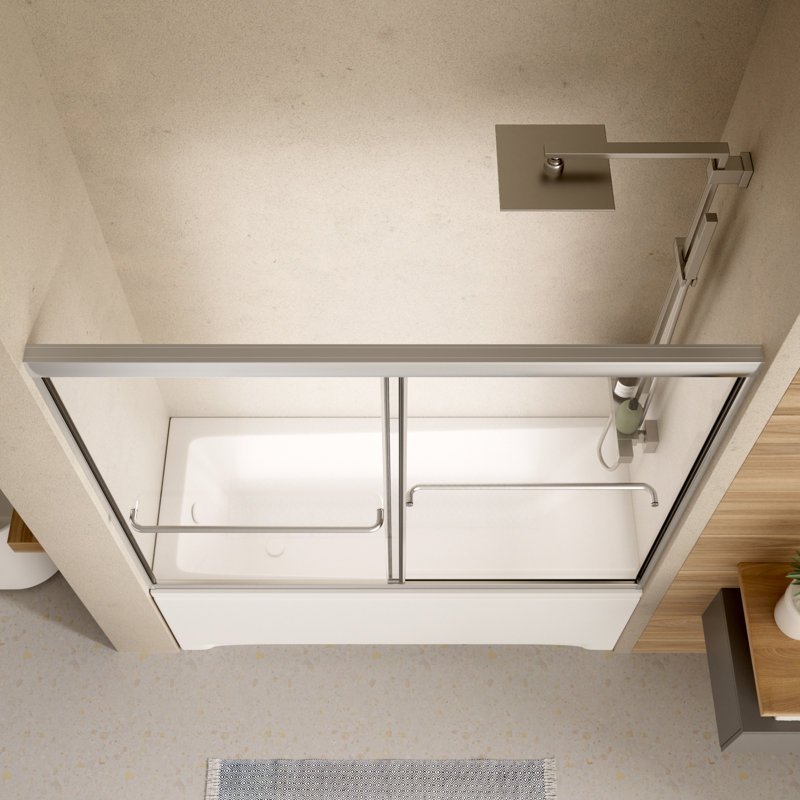 56-60" W x 58" H Semi-Frameless Bathtub Shower Door, Double Sliding Shower Door for Tub with 1/4" (6mm) Clear SGCC Tempered Glass, Chrome Finish Shower Doors, Reversible Installation