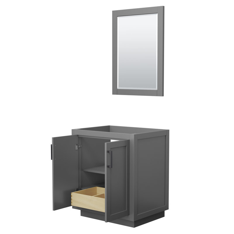 Base de meuble-lavabo simple autoportante 29,25 po avec miroir 24 po Miranda, Gris mat / noir mat