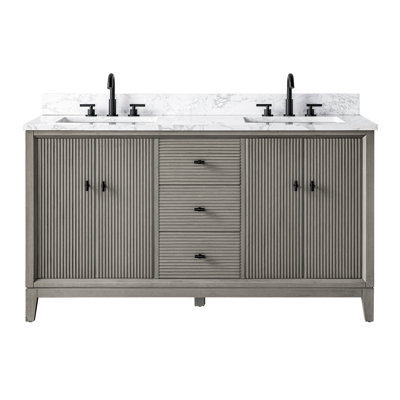 Meuble-lavabo autoportant à double cuve 60 po avec plateau en marbre Caldwell