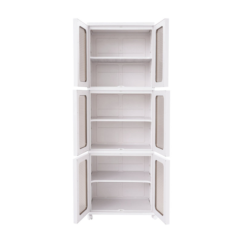 Armoire de rangement en plastique pliable à 3 niveaux avec roulettes, Brun