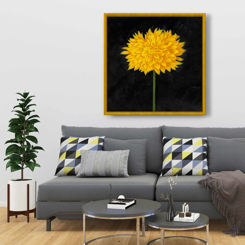 «Yellow Chrysanthemum» - Décoration sur toile encadrée florale rustique, H 37,25 po x l 37,25 po