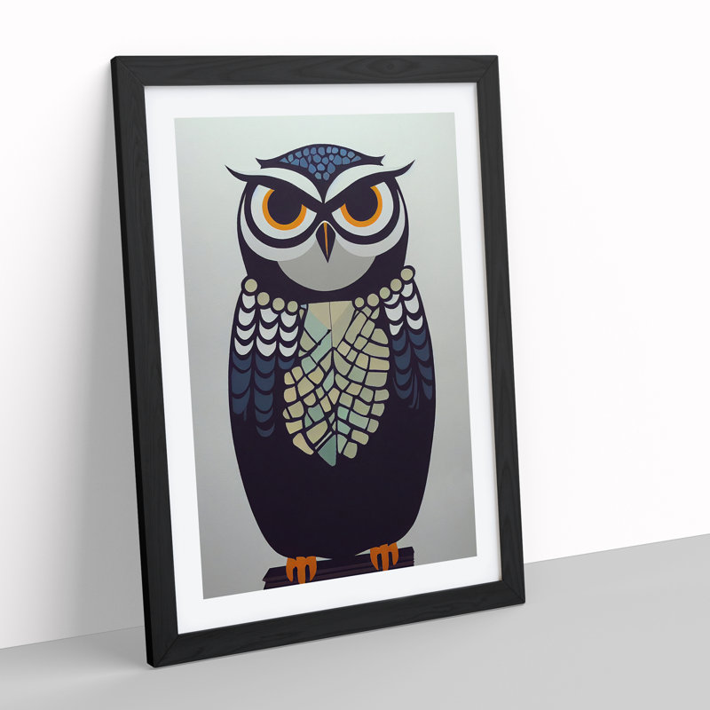Mysterious Owl - Single Picture Frame Print, 64cm H x 46cm W x 2cm D, Black
