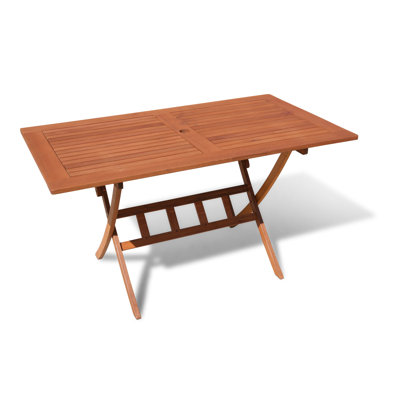 Mayela Rectangular Eucalyptus Folding Outdoor Dining Table With Umbrella Hole , cm W cm D