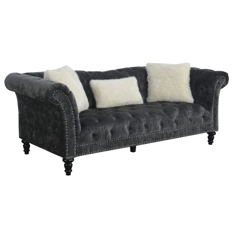 Canapé Chesterfield à accoudoirs roulés 90 po, Gris charbon