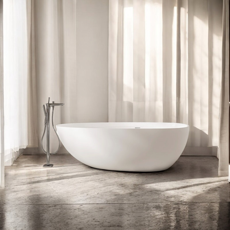 Baignoire de trempage autoportante en résine de 71 po x 35,5 po avec trop-plein et bonde escamotable
