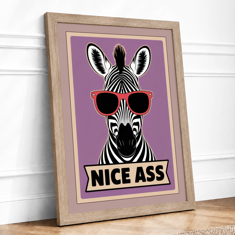 Cool Zebra Pop Art - Framed Print, A3 - 42.0 x 29.7 cm, Oak