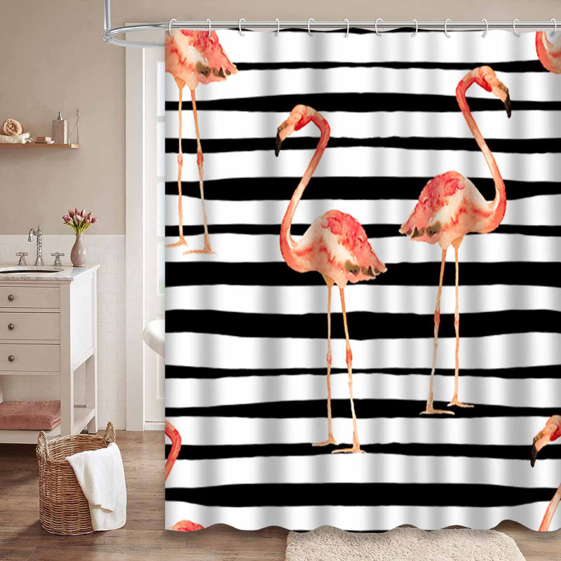 Rideau de douche imperméable avec 12 crochets Flamingo Summer, L 72 po x l 84 po