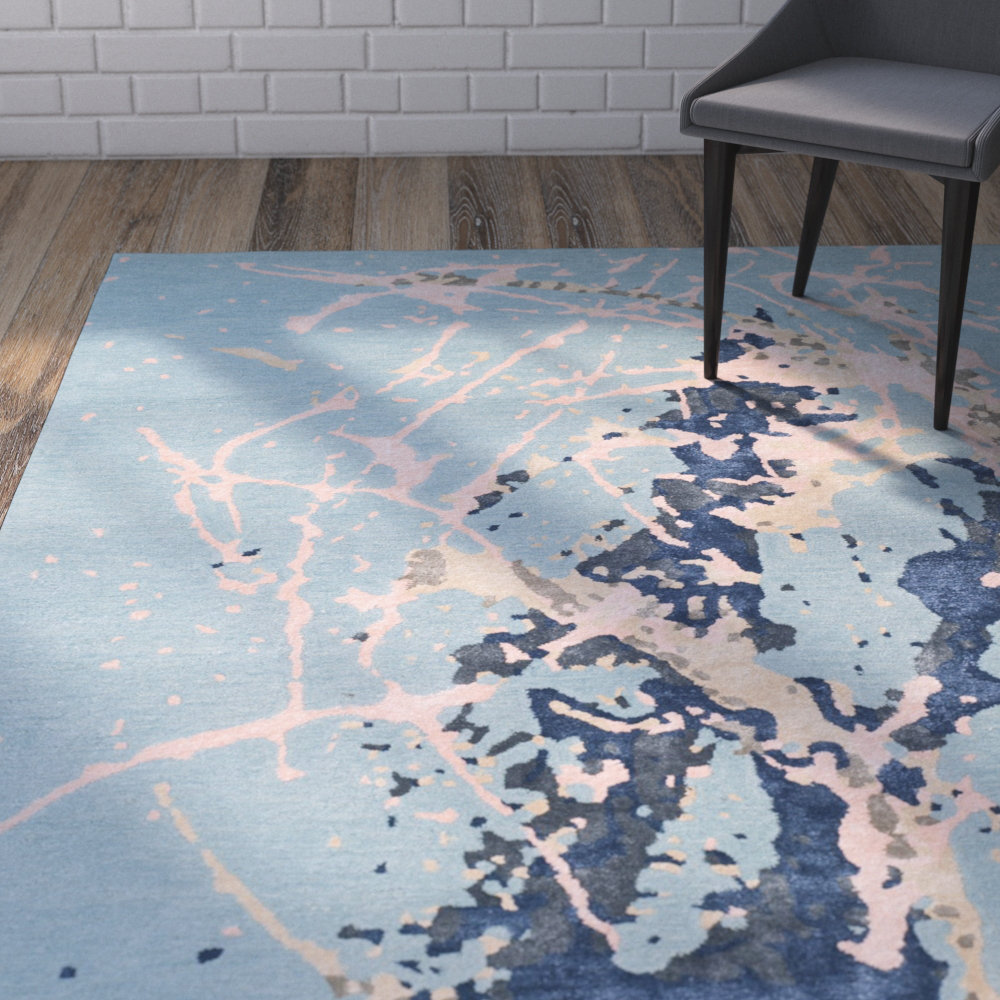 Wrought Studio™ Amier Hand Tufted Viscose/Wool Abstract Rug in Blue ...