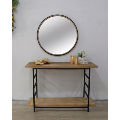 Miroir décoratif 31,3 "deux tons noir mat et bois naturel