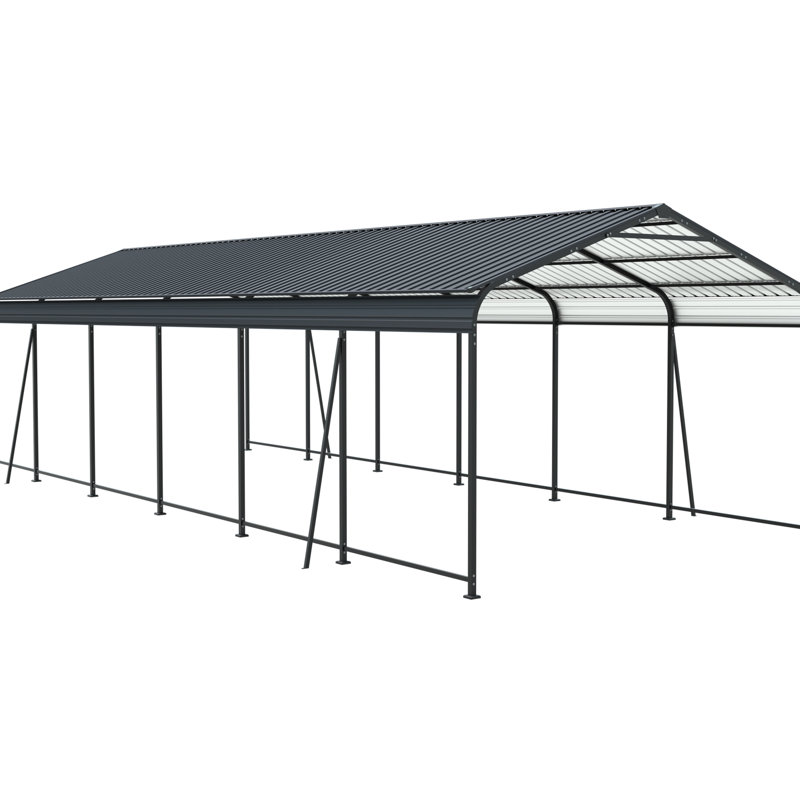 Abri d'auto robuste 12 X 32 Ft avec structure en acier galvanisé, tout design pour les intempéries, toit à rayures verticales, glissade sur neige et pluie, bateaux spacieux, instructions d'assemblage faciles