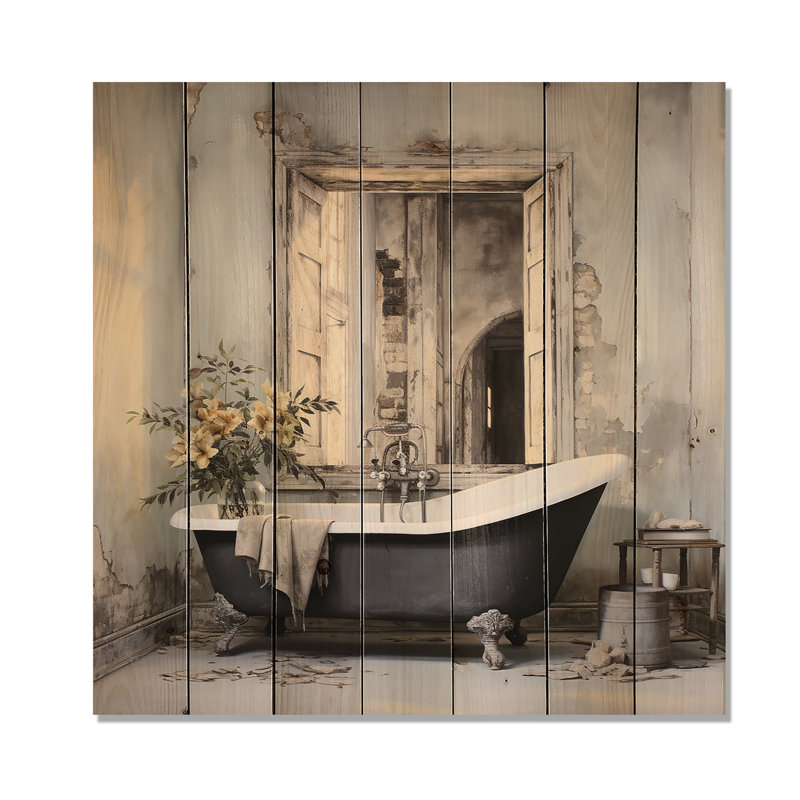 «Bath Bath» de Tranquility III, reproduction sur bois naturel, H 15 po x l 15 po x P 0,78 po