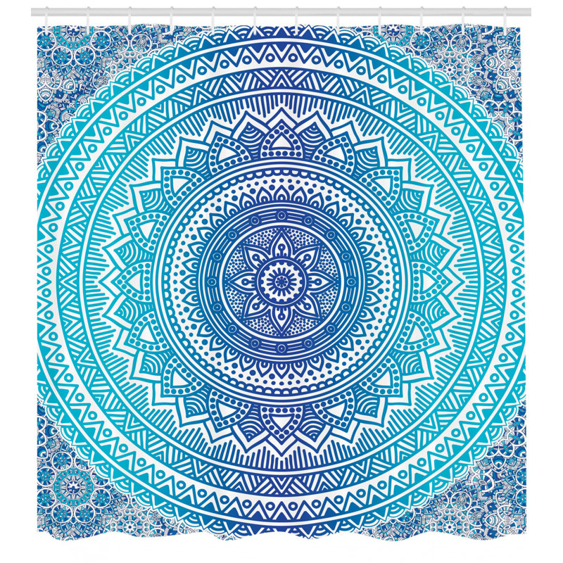 Rideau de douche simple méditation tapis theme Cormac, H 75 po x l 69 po, Bleu