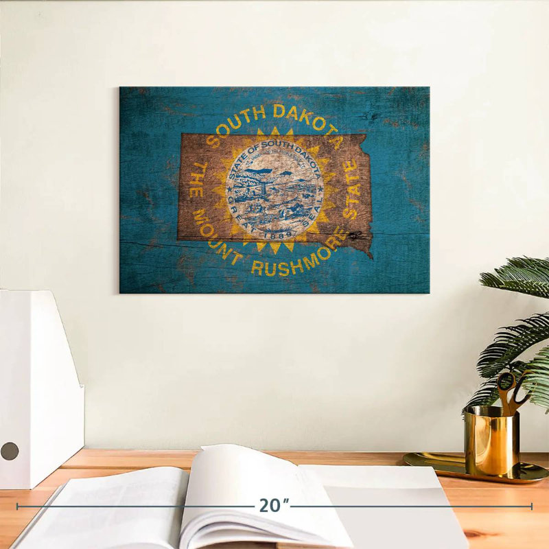 Carte de Borges sur le drapeau du Dakota du Sud, H 8 po x l 12 po