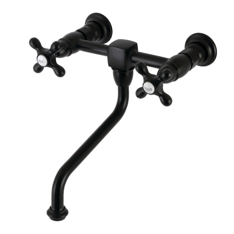 Kingston Brass Heritage Two-Handle 2-Hole Wall Mount Bathroom Faucet, Matte Black