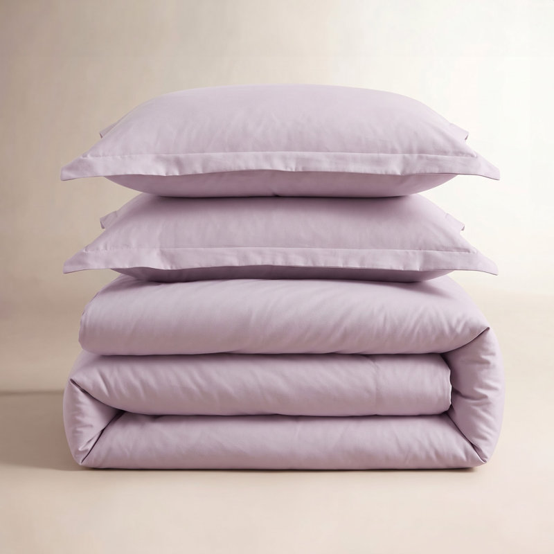 Ensemble de housse de couette moderne et contemporain en mélange de coton égyptien Lunete, Lilas