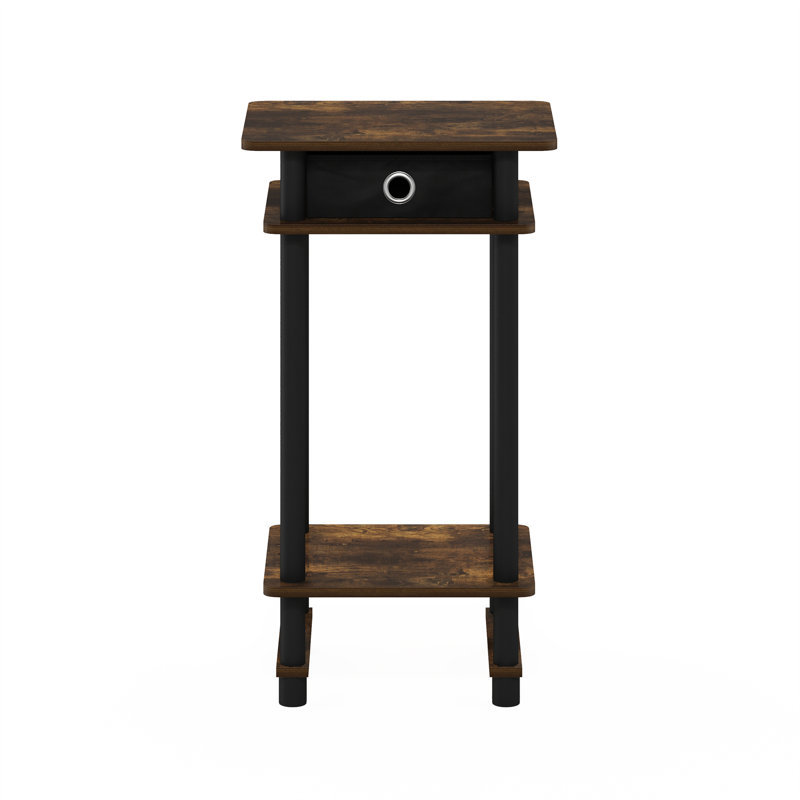 Chrisley Side Table with Fabric Bin Drawer, Set of 1, Amber Pine/Black