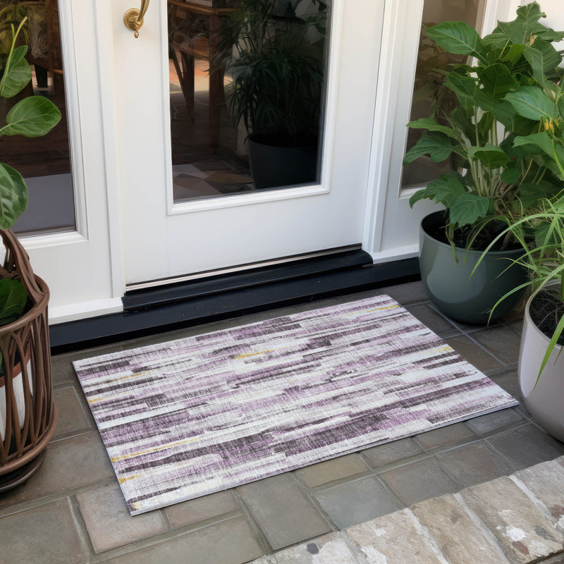 Machine Washable Indoor/Outdoor London ACN2255 Stripes Rug, Rectangle 1'8" x 2'6"
