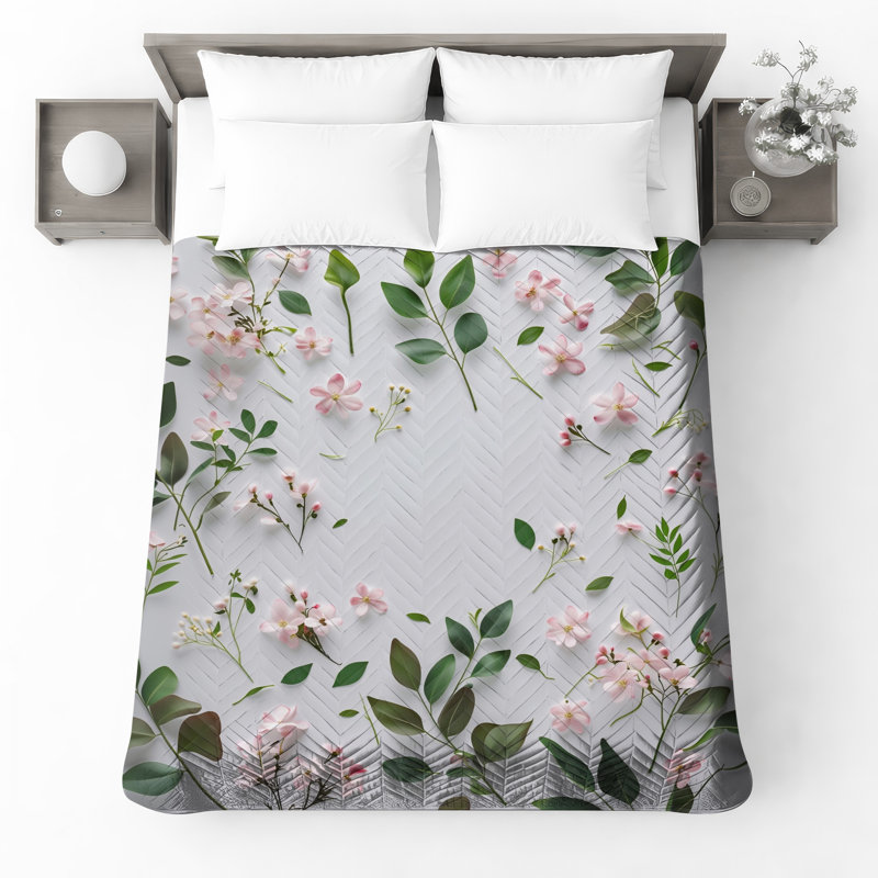  Couvre-lit matelassé fleurs et feuilles vertes toutes tailles, Grand lit