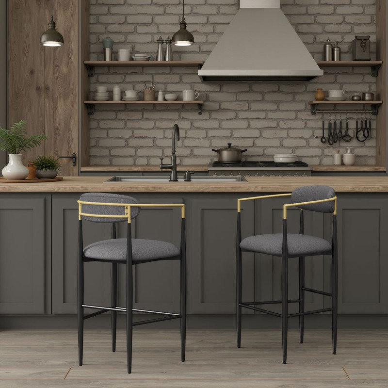 Ensemble de 2 tabourets de bar modernes - hauteur 29,75 po, capacité de 265 lb., Noir, Gris