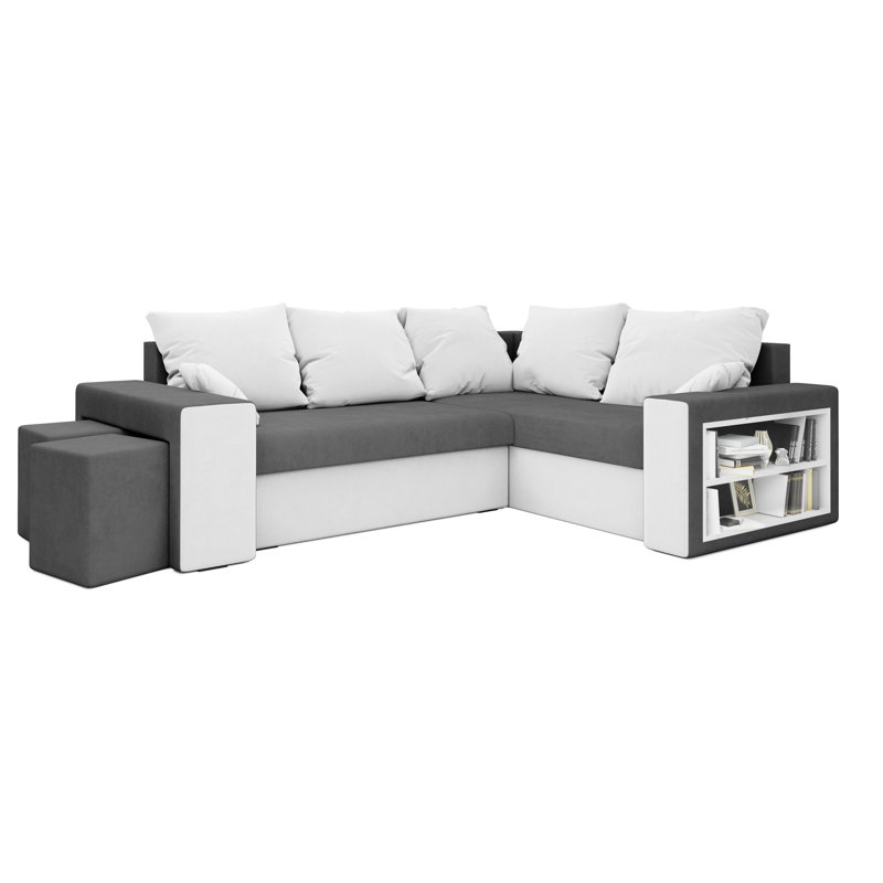 Azruddin 3 Seater Corner Sectional, Right -sided, Gray/White - Microfaza27/Microfaza31