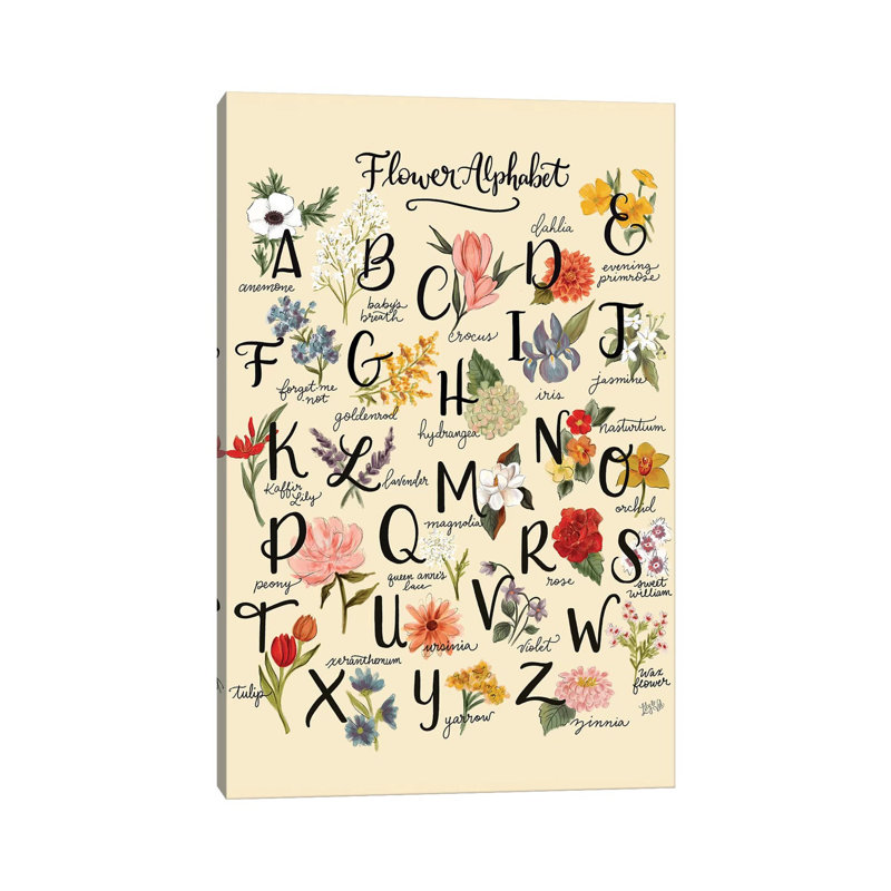 «Flower Alphabet» par Lily & Val - Giclée sur toile tendue avec châssis, H 12 po x l 8 po x P 0,75 po