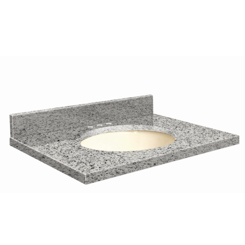 Dessus de salle de bain simple 25 po meuble-lavabo, Biscuit, Perle bleue, Centré de 8 pouces