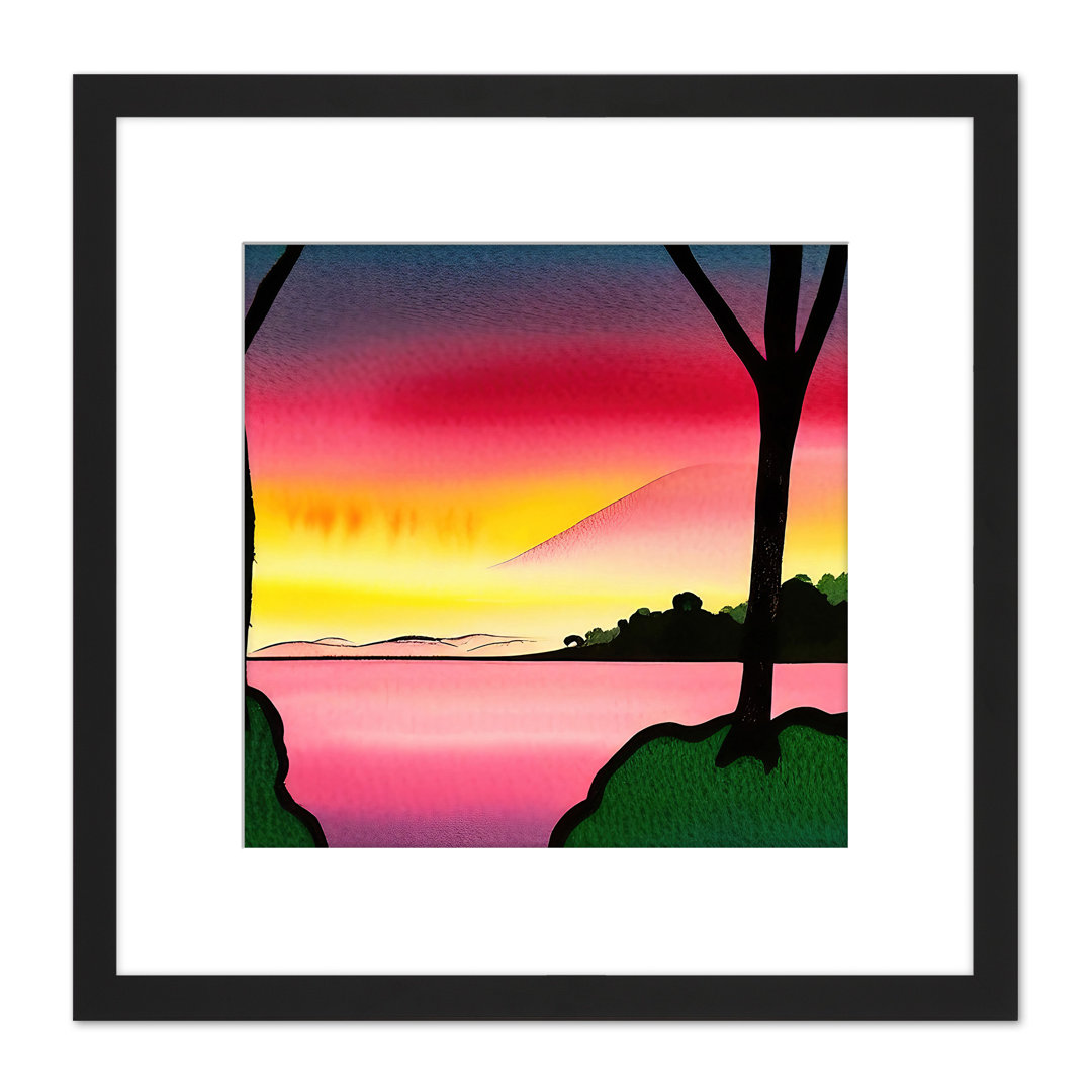Sunset Lake Landscape Watercolour Loch - Single Picture Frame Print