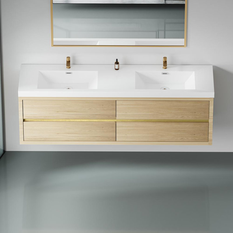 72" Wall-Mounted Bathroom Vanity, Oak Natural Wood