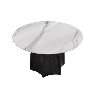 53" Round Sintered Stone Dining Table In White - Solid Wood Base 6 Capacity Modern Kitchen & Room Surface Textured 6 Person Living