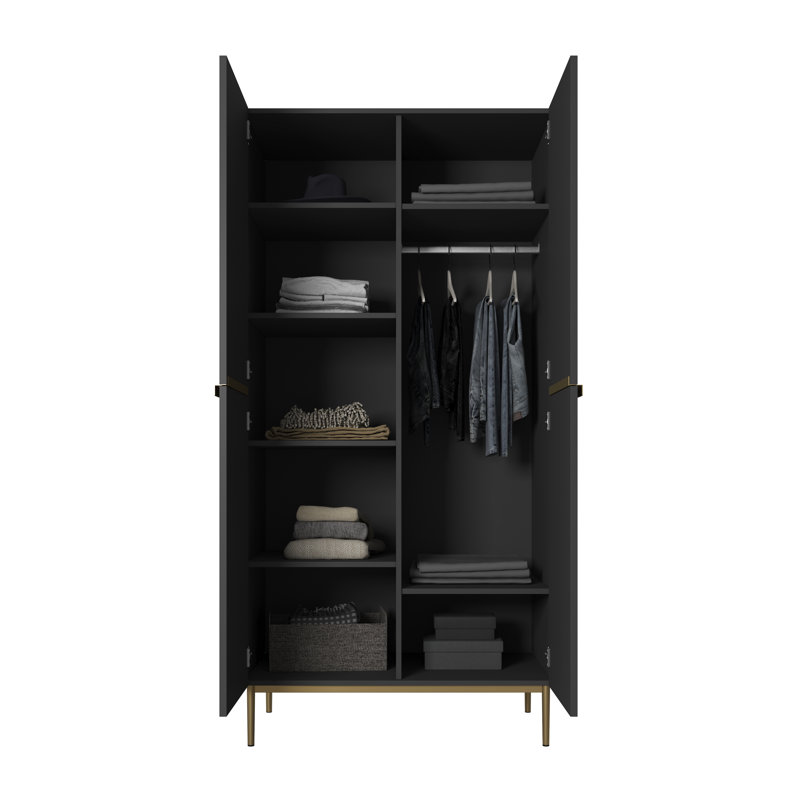 Alhowra 2 Door Manufactured Wood Wardrobe, Black/Gold
